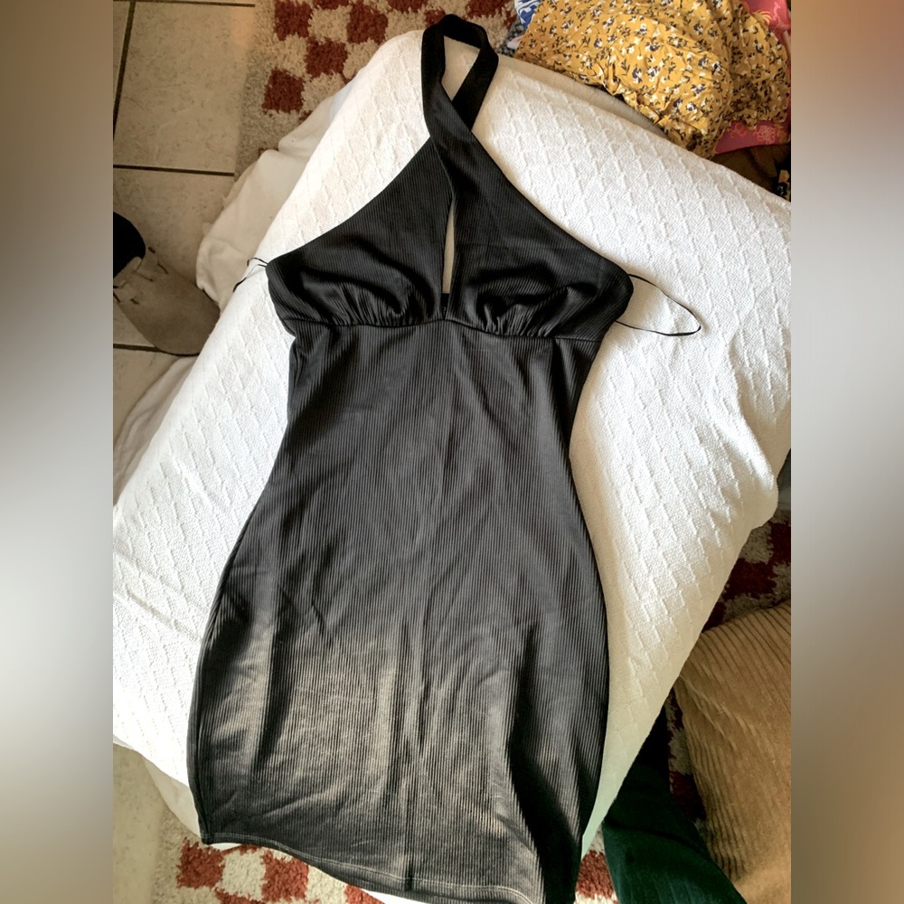 Little black dress with twisted halter top